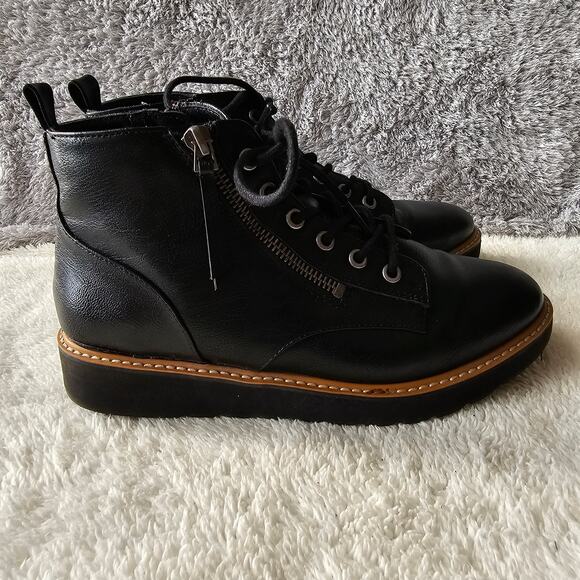 Naturalizer Women's Eeva Faux Leather Lace Up Ankle Bootie Size 7W Black Comfort - Picture 1 of 6
